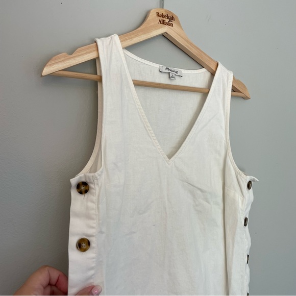 Madewell Linen & Cotton Side Button Midi Dress In Lighthouse White SIZE XS - Picture 8 of 14